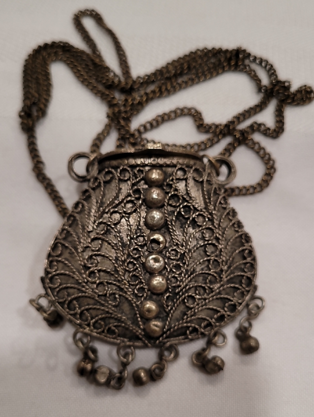 Vintage Boho Indian Silver Mid Century Purse Locket 36"